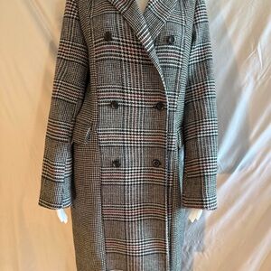 GAP Women's Black and White Plaid Trench Coat